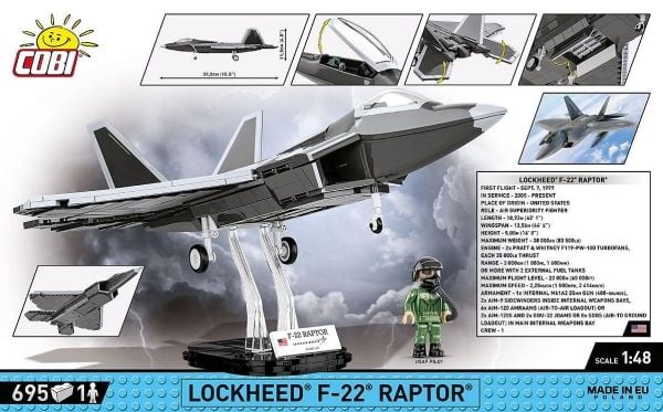 COBI Lockheed F-22 Raptor, Byggeklosser, 9 år, 695 stykker