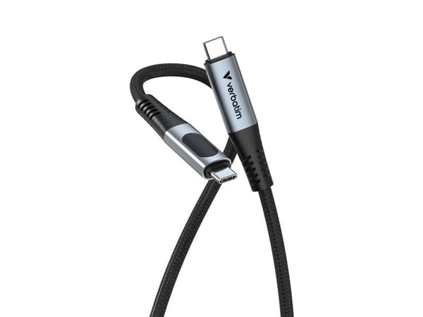 Verbatim - USB-C / strømkabel - USB-C (hann) til USB-C (hann) - 1.2 m - Hurtiglading opptil 100W, braided, forsterket design - svart