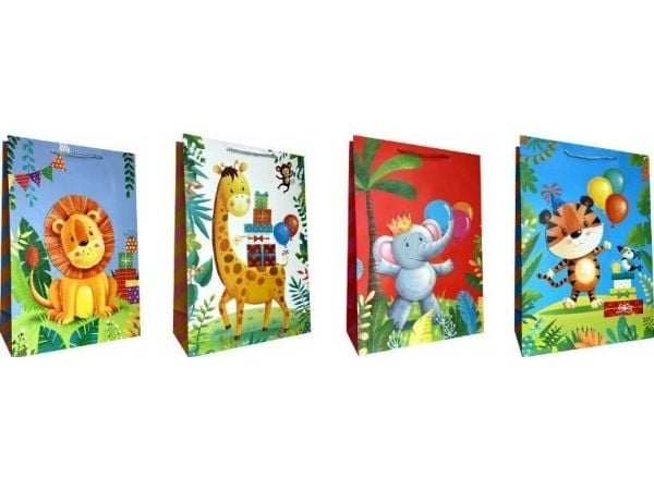 JU-PITER dekorativ gavepose til barn med dyr JP654A 26x32x10 cm mix (pris per stk)