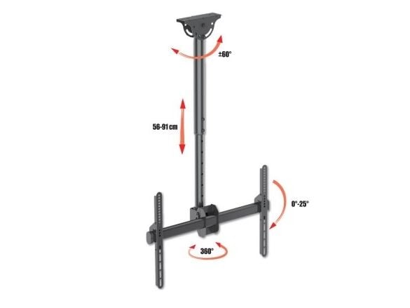 TECHly - Monteringssats (takmontering, monteringskonsol, teleskoppåle) - för platt panel - stål - svart - skärmstorlek: 37"-70" - takmonterbar
