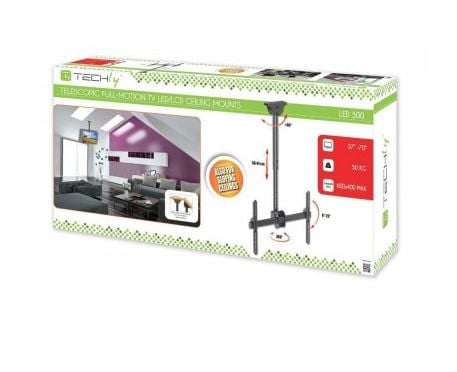TECHly - Monteringssats (takmontering, monteringskonsol, teleskoppåle) - för platt panel - stål - svart - skärmstorlek: 37"-70" - takmonterbar