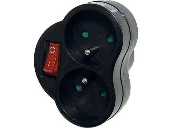 PremiumCord Konnoc DX-R2S dobbel stikkontakt med bryter, svart