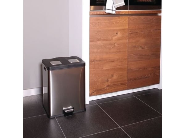 Pedalbøtte, EKO Rejoice, stål, FPP/rustfritt stål, 2 rom, 2x30 l, innerbøtte av plast, soft close
