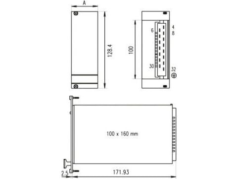 SCHROFF frontplate til strømforsyning Maxpower 180, enkel, 3 HE, 8 HE, 2,5 mm, Al, anodisert forside, bakside ledende