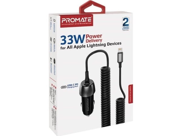 Promate PowerDrive-33PDI, Automatisk, Cigartenner/lighter, 12 V, Sort