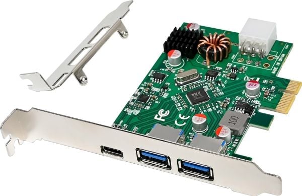 InLine®-grensesnittkort, 2x USB-A, 1x USB-C 3.2 Gen.1, PCIe, PD3.0, med 6-pinners