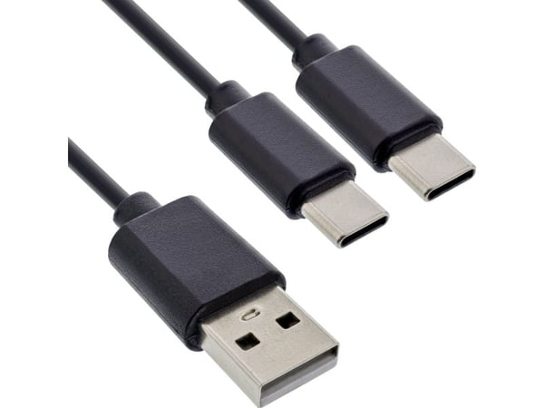 InLine® USB 2-i-1 Y-ladekabel, 1x USB-A-plugg til 2x USB-C-plugg, svart, 0,5 m