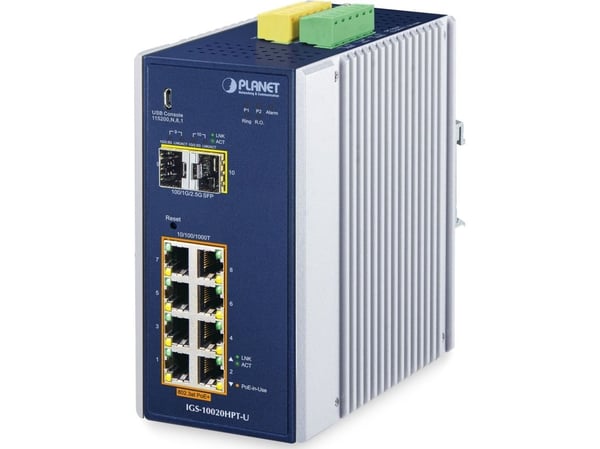 PLANET DIN-Rail L2+/L3 Manageable, Håndtert, L2+, Gigabit Ethernet (10/100/1000), Full tosidig, Strøm over Ethernet (PoE), Kan monteres på vegg