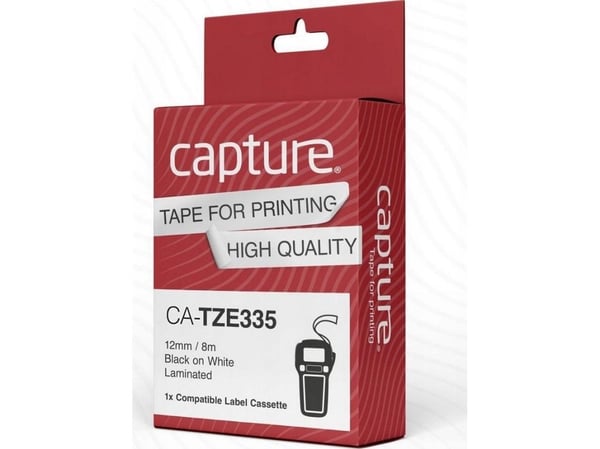 Capture 12mm x 8m White on Black Tape
