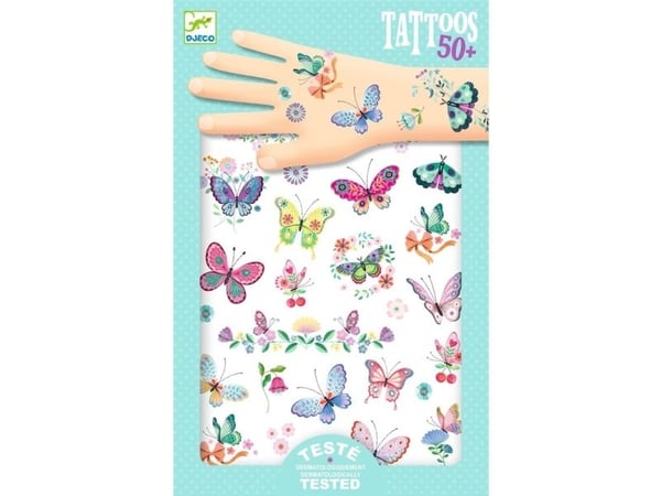 DJECO 50+ Dream Butterflies Tattoos, Flerfarvet, Barn, Pige, 3 År, 140 mm, 210 mm