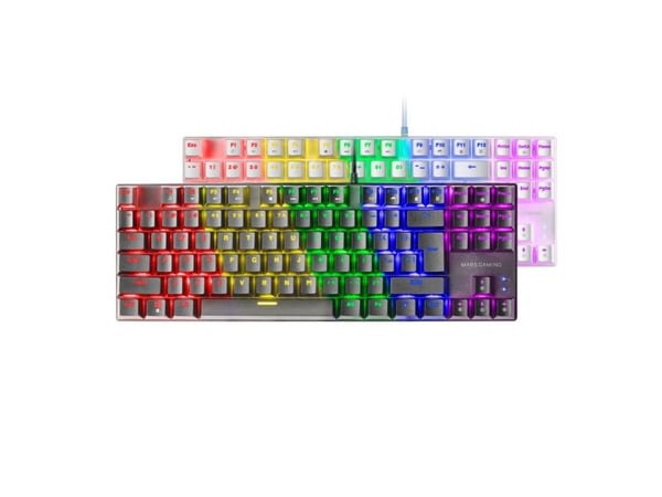 Mars Gaming MK80, Koblet med ledninger (ikke trådløs), USB, Mekanisk nøkkelbryter, QWERTY, RGB LED, Hvit