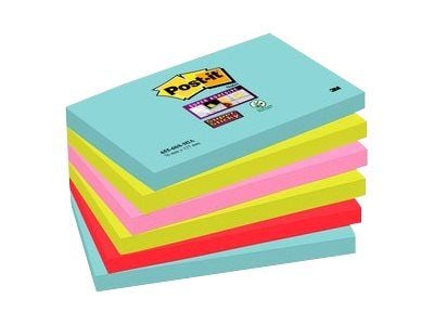 Post-it Super Sticky 6556SMI - Anteckningar - 127 x 76 mm - 540 ark (6 x 90) - turkos, neongrön, neonrosaa, vallmoröd