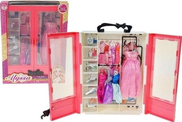 Garderobe med 4 kjoler til 29 cm dukker + tilbehør