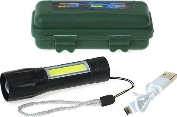 Metall lommelykt med USB-lader, varifokuserende lommelykt