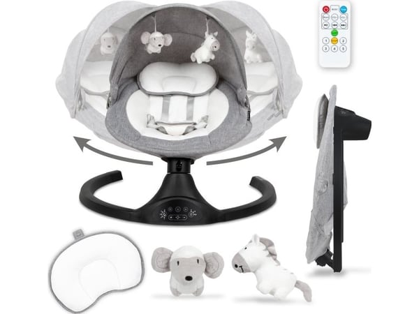 Kidwell elektrisk gynge-/løsestol 2-i-1 kidwell luxi med myggnetting og bluetooth melange/black