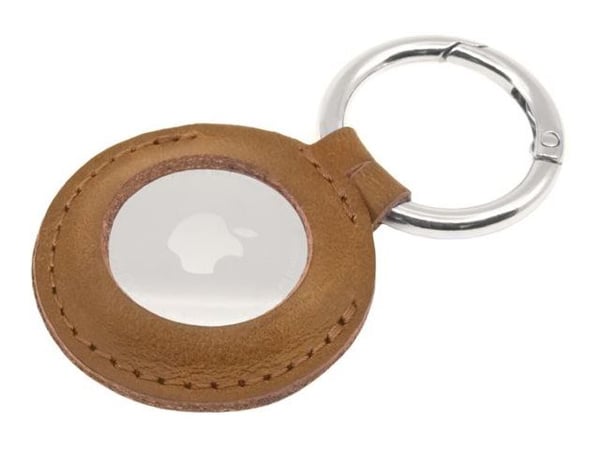 FIXED - Beskyttende deksel for airtag - kuskinn, polert stål - brun - for Apple AirTag