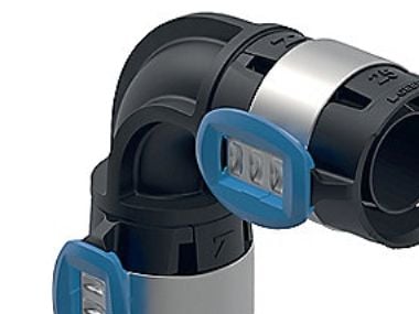 Geberit FlowFit bøjning 90°, 20 mm, sort PPSU