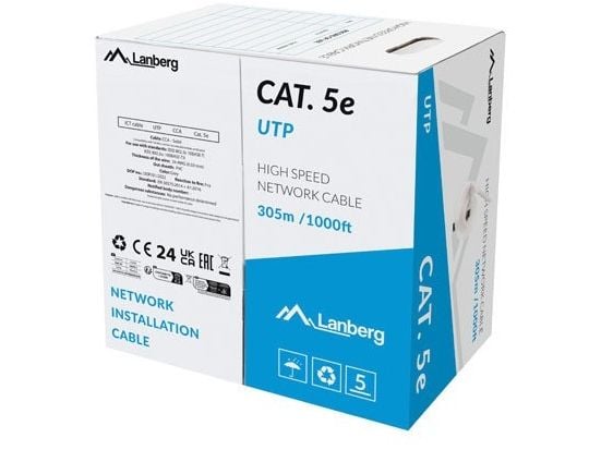 KAAPELI LAN UTP CAT.5E 305M DRUT CCA SZARY FLUKE LÄPÄISSYT LANBERG