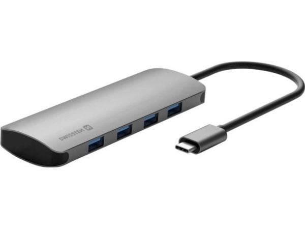 Swissten 8-i-1 USB-C-hub i aluminium 100W / HDMI 4K / LAN RJ45 / 2x USB-A / USB-C / SD / microSD