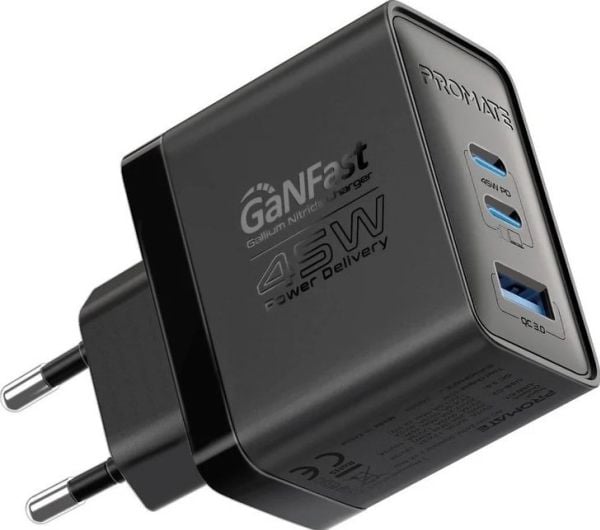 Promate PowerPort-45 GaNFast™ vegglader 45W / QC3.0 / PD45W