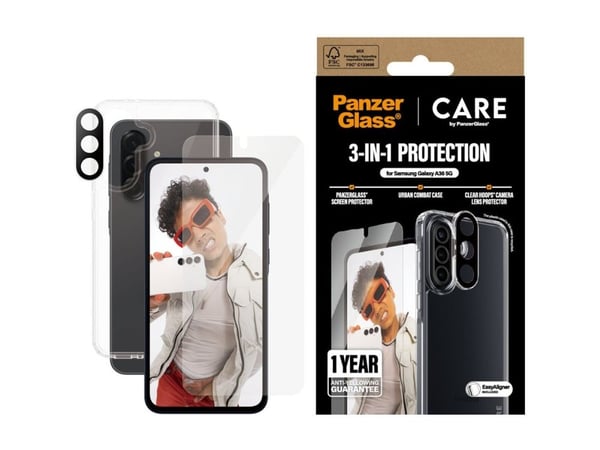 CARE by PanzerGlass - 3-i-1 beskyttelsespakke - beskyttelsesboks for mobiltelefon - robust - flaggskip - polyethlen-tereftalat (PET), herdet glass ...