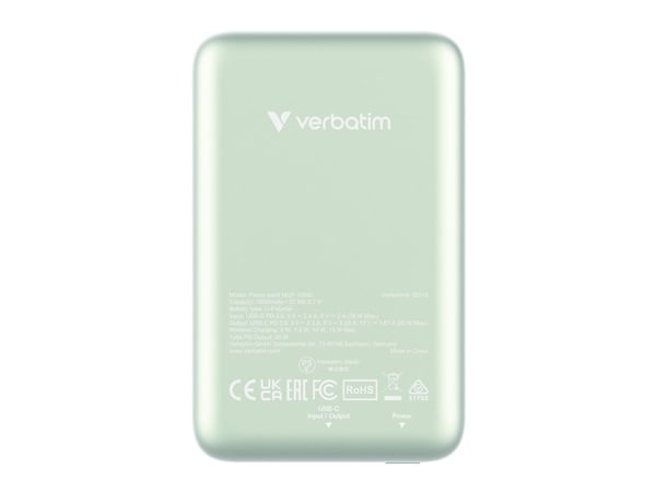 Verbatim Charge 'n' Go - Trådløs nødlader - magnetmontering - Li-pol - 10000 mAh - 20 watt - 2.4 A - Apple Fast Charge, PD 3.0, QC 3.0, Apple 2.4A,...