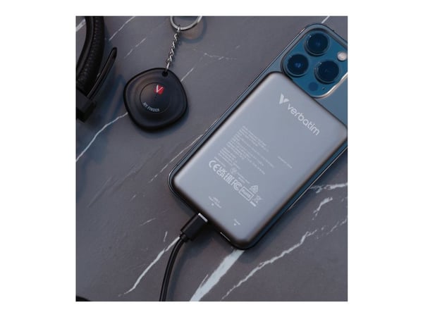 Verbatim Charge 'n' Go - Trådlös powerbank - magnetfäste - Li-pol - 5000 mAh - 20 Watt - 2.4 A - Apple Fast Charge, PD 3.0, QC 3.0, Apple 2.4A, USB...