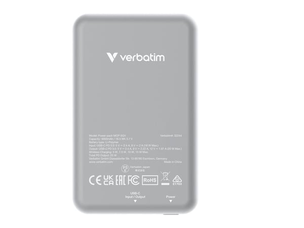 Verbatim Charge 'n' Go - Trådlös powerbank - magnetfäste - Li-pol - 5000 mAh - 20 Watt - 2.4 A - Apple Fast Charge, PD 3.0, QC 3.0, Apple 2.4A, USB...