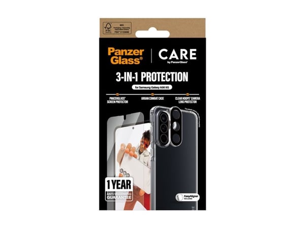 CARE by PanzerGlass - 3-i-1 beskyttelsespakke - beskyttelsesboks for mobiltelefon - robust - flaggskip - polyethlen-tereftalat (PET), herdet glass ...