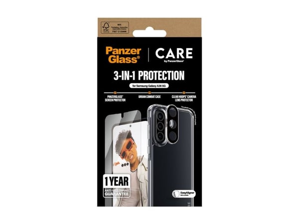 CARE by PanzerGlass - 3-i-1 beskyttelsespakke - beskyttelsesboks for mobiltelefon - robust - flaggskip - polyethlen-tereftalat (PET), herdet glass ...