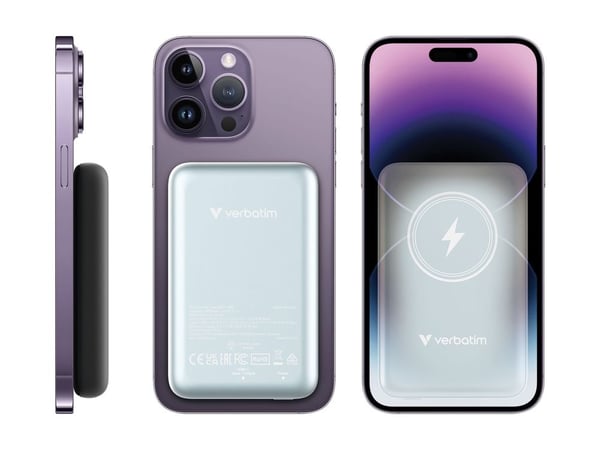 Verbatim Charge 'n' Go - Trådløs nødlader - magnetmontering - Li-pol - 10000 mAh - 20 watt - 2.4 A - Apple Fast Charge, PD 3.0, QC 3.0, Apple 2.4A,...