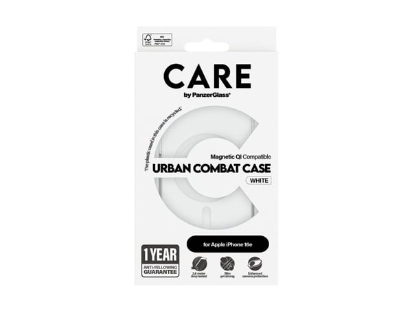 CARE by PanzerGlass - Baksidedeksel for mobiltelefon - flaggskip - MagSafe-samsvar - plastikk - hvit, gjennomsiktig - for Apple iPhone 16e