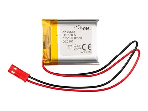 Akyga AKY0662 LP103035 Li-Po 3.7V / 1050mAh PCM JST 2.54 2-Pin 150mm litium-polymeeriakku 2.54 2-pin 150mm
