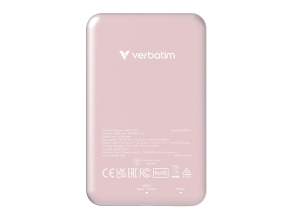Verbatim Charge 'n' Go - Trådløs nødlader - magnetmontering - Li-pol - 5000 mAh - 20 watt - 2.4 A - Apple Fast Charge, PD 3.0, QC 3.0, Apple 2.4A, ...