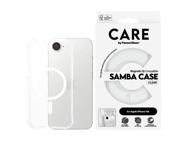 CARE by PanzerGlass - Baksidedeksel for mobiltelefon - MagSafe-samsvar - termoplast-polyuretan (TPU) - hvit, gjennomsiktig - for Apple iPhone 16e