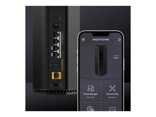 NETGEAR Nighthawk RS100 - Trådløs ruter 4-portssvitsj - 1GbE, 2.5GbE, Wi-Fi 7 Dobbeltbånd