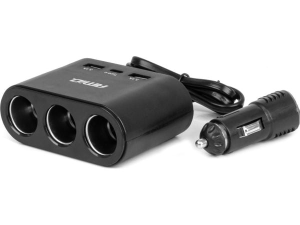 AMiO laddare grenuttag cigarettändare med laddare 2x USB-A + 1x USB-C 12V/24V 120W 70cm amio-04361
