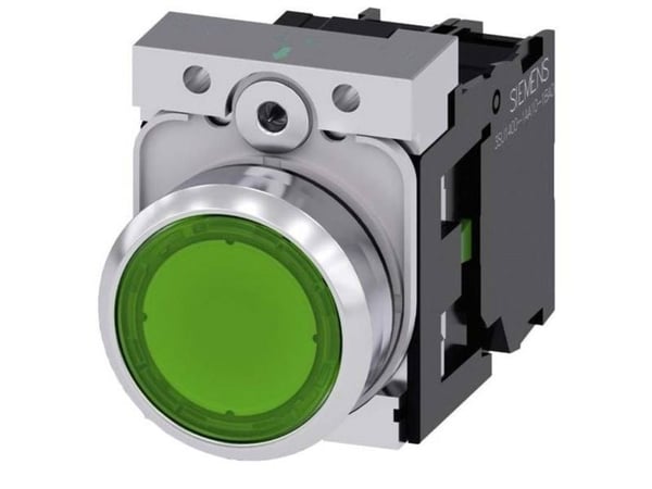 Siemens 3SU11520AB401BA0 3SU1152-0AB40-1BA0 Kevyt painonappi Eturengas metallia, kiiltävä, ohjauspainike tasainen Vihreä 1 kpl