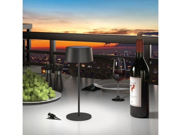 RealPower LED solcellebordlampe dimbar med batteri, sort