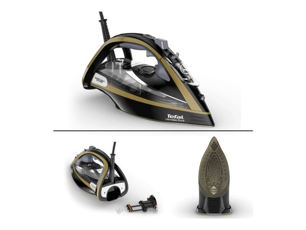 Tefal Ultimate Pure FV9865E0 - Ångstrykjärn med automatisk avstängning - sula Durilium Airglide - 3000 W - svart/guld