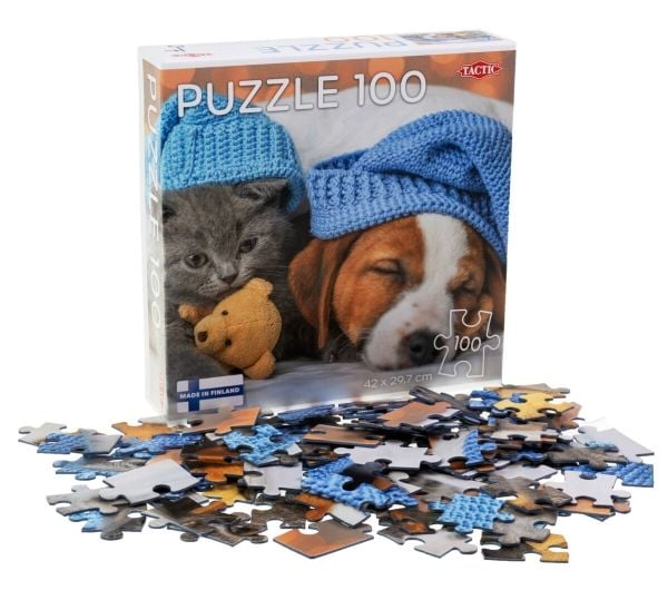 Tactic Puzzle Lovers Cute Kitten and Sleepy Dog 100 pcs puzzle