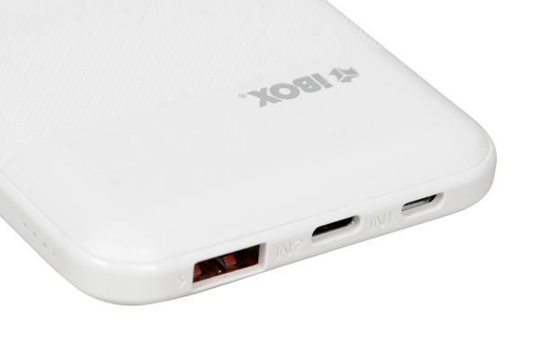 iBOX PB10 - Strømbank - 10000 mAh - 20 watt - 3 A - PD 3.0, QC 3.0 - 2 utgangskontakter (USB, USB-C) - på kabel: USB-C - hvit