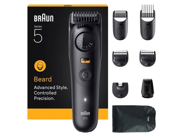 Braun BeardTrimmer 5 BT5560, Vaskbar, Batteri, Sort