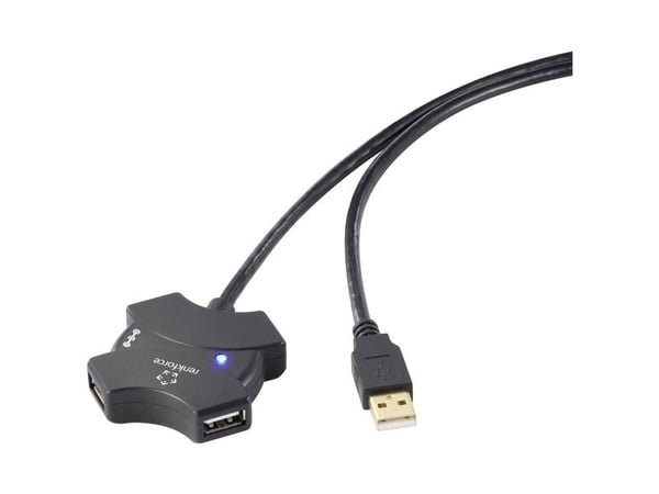 Renkforce RF-6270930, 10 m, USB A, 4 x USB A, USB 2.0, Svart