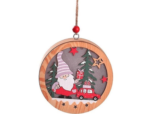 Juledekor Springos tre lampe Nisse og bil – rund