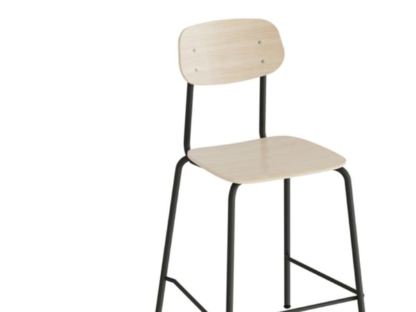 Barstol Atlas 2111BS, hvidpigmenteret egelaminat, sortoliven stel
