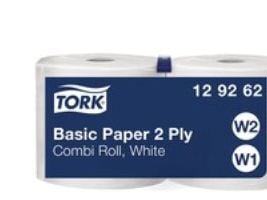 Industrirullar Tork W1/W2 Basic 2-lagig vit 129262