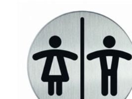 Symbolskylt Hållbar WC kvinna/man Ø83 mm metallpiktogram
