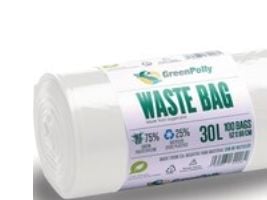 Affaldspose, GreenPolly, genanvendelige, 11 my, hvid, 100 poser, 30 l