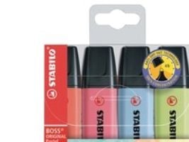 STABILO Boss Original Pastel, 4 stykker, Flerfarget, Meisel tupp, Flerfarget, Plast, Rektangel